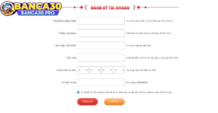 Điều khoản dịch vụ tại Banca về đăng ký tài khoản